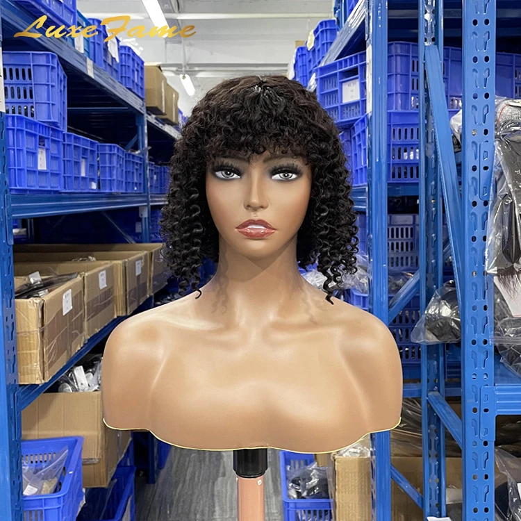 Wholesale Price Mongolian Beyonce Bang Full Lace Wig,Curly Glueless Lace Wig,Bob short 10a Grade Lace Wig
