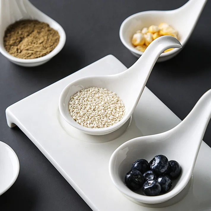 Factory Wholesale White Porcelain Serving Dish Set with Tray Ceramic Spices Dishes for Dining Tables