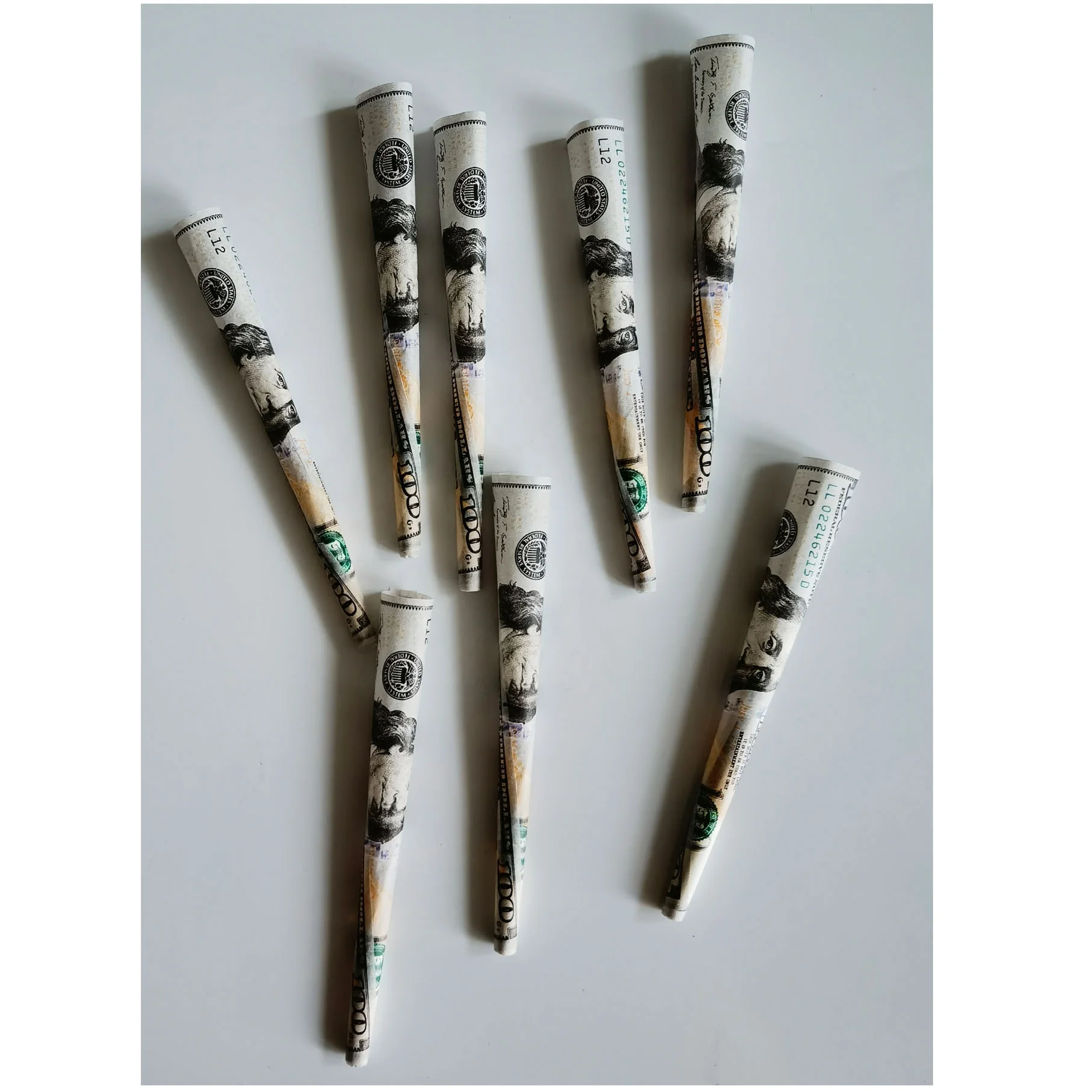 
Unique $100 dollar design Pre-Rolled Cones of king size 109x26mm - 800 Cones Per Box 