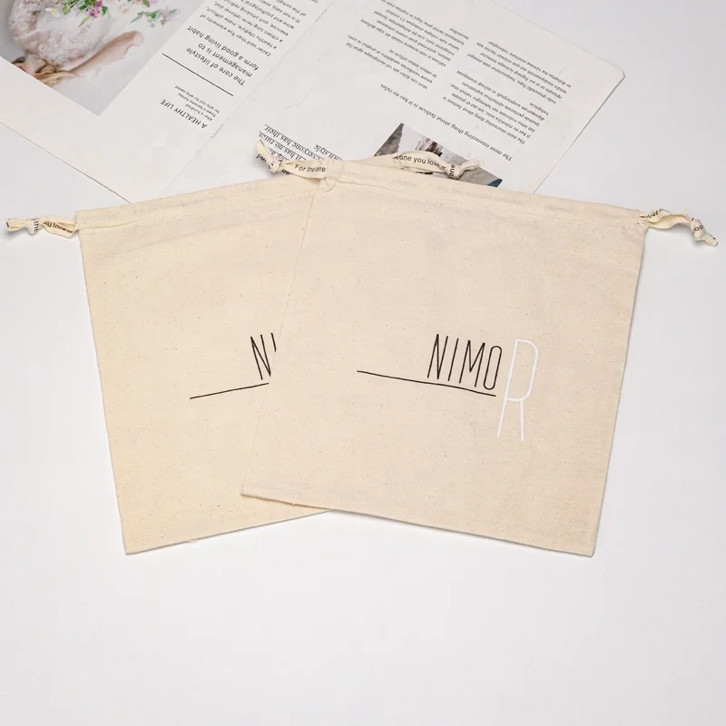 Good Quality Custom Logo Portable Reusable Printed Gift Canvas Cotton Double String Handbag Dust Drawstring Bag
