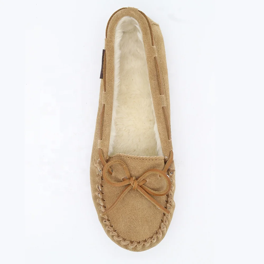 Warmlab designer casual genuine leather soft fuzzy women fur moccasins slippers for ladies