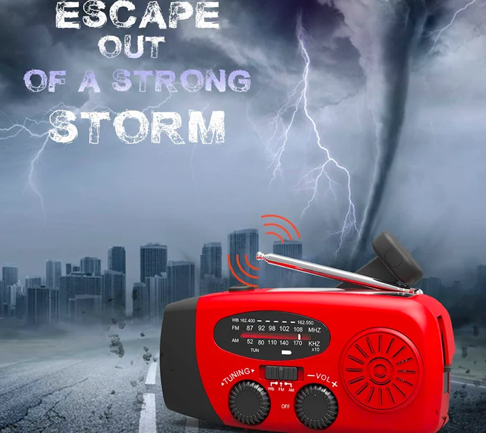 Emergency Hand Crank Portable Solar Radio with Flashlight & 2000mAh Phone Charging