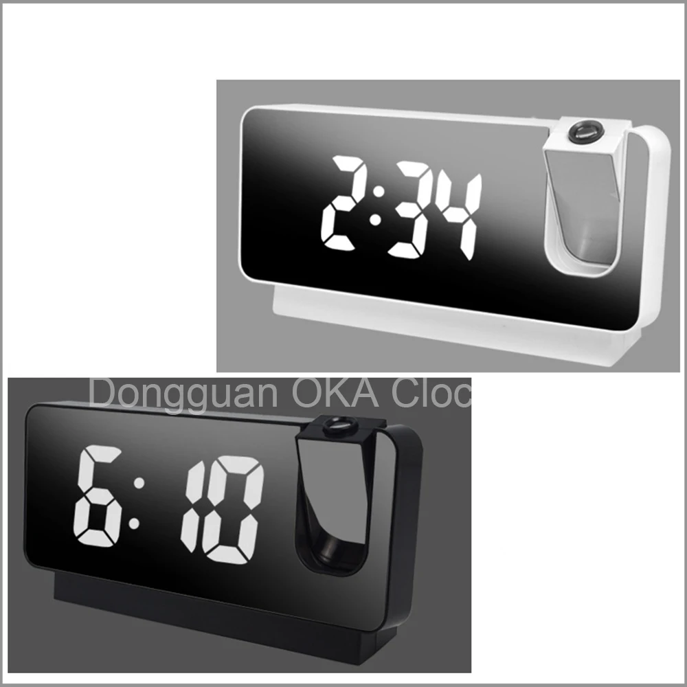 Projection Alarm Clock Modern Fashion Mirror LED Digital Table Clock with USB Charger