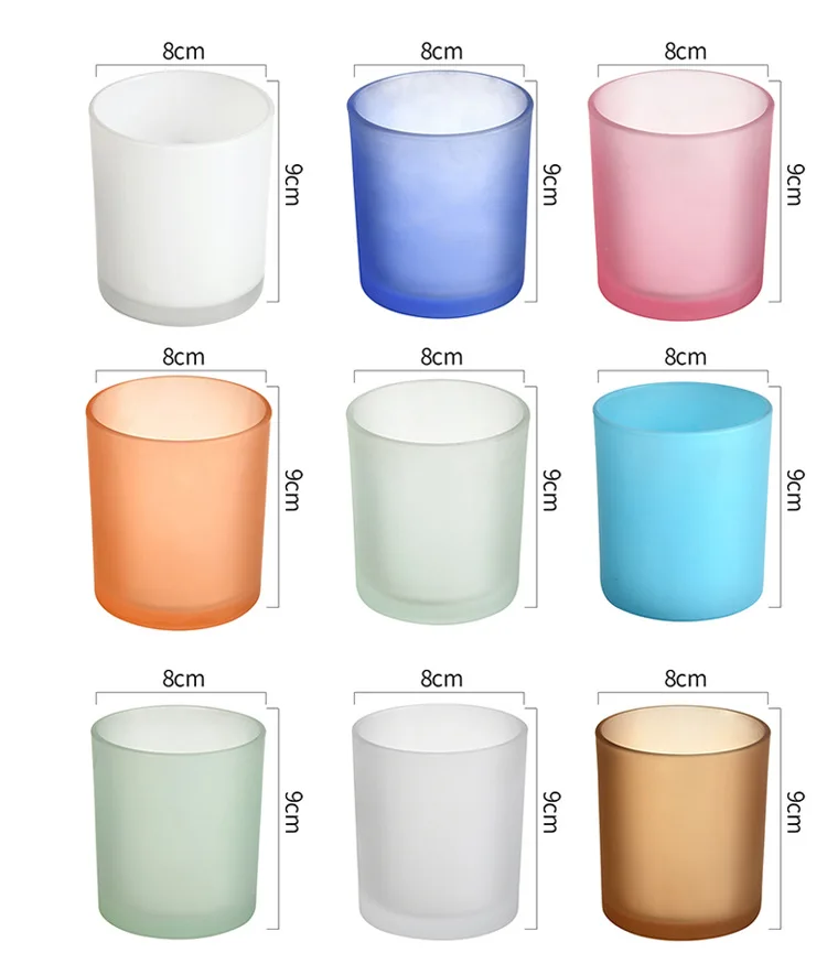 White Frosted NudeCustom Logo Luxury Wide Mouth Small  Iridescent Empty Glass Candles Jars Vessel With Wood Lid