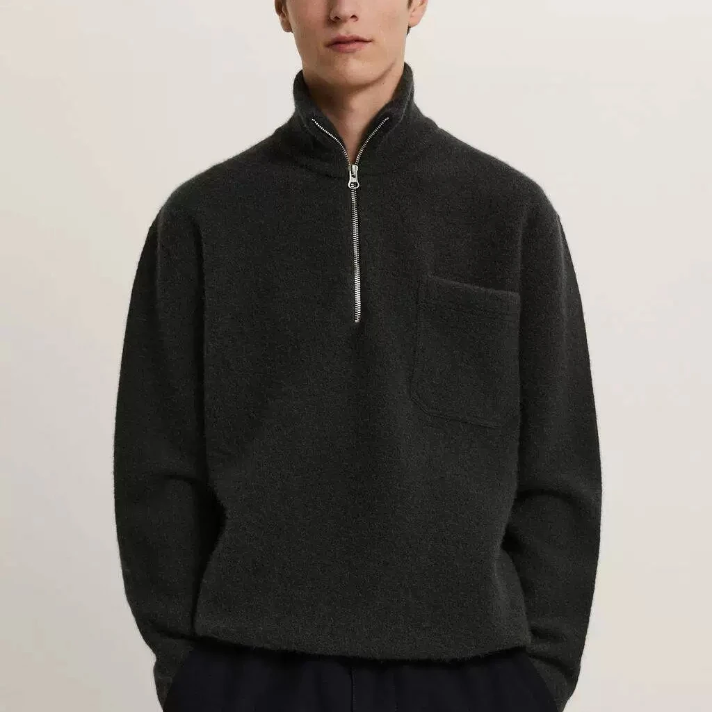 Весенне-летний мужской джемпер с вырезом лодочкой и длинным рукавом, мужской свитер с контрастным бантом и накладным карманом из меланжевого хлопка