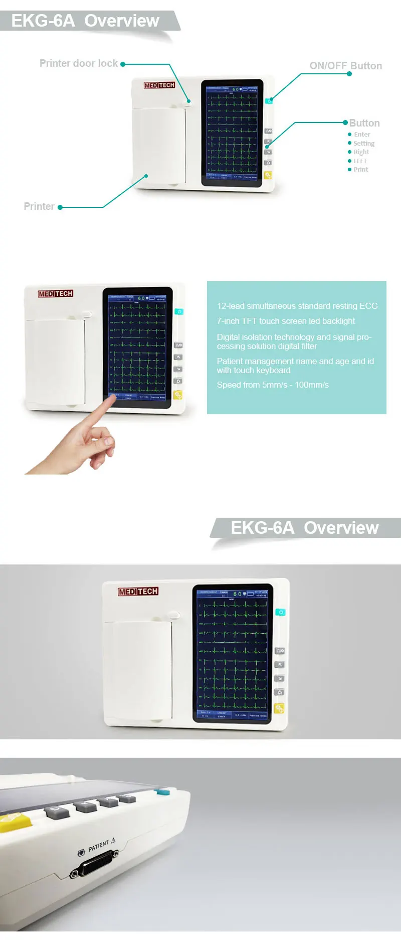 Meditech EKG6A portable Automatic Digital 6 Channel 12 lead ECG/EKG machine