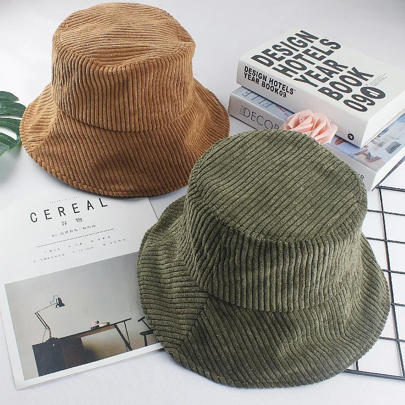 High Quality Solid Color Plain Blank Fisherman Hats Custom Logo Embroidery Corduroy Bucket Hats