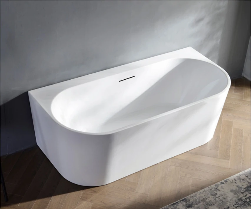 New Indoor Back to Wall Rectangle Freestanding bathtubs Acrylic Soaking bath tub fluted Free standing bathtub