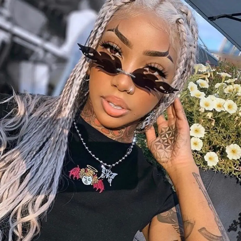 Новый стиль, персонализированные Солнцезащитные очки без оправы с обрезанными краями, огненные цветные солнцезащитные очки для вечеринки в океане