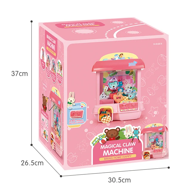 High quality hot sell doll claw machine for kid with USB cable, 6 dolls, adjustable sounds and lights(pink) boy or girl