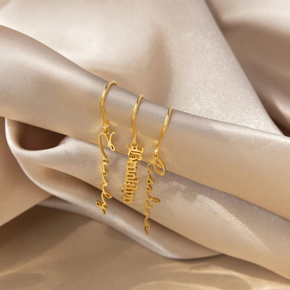 eManco Customized Name Pendant Earrings for Women Gold Color Personalized Letter 316 Stainless Steel Earrings Dropshipping