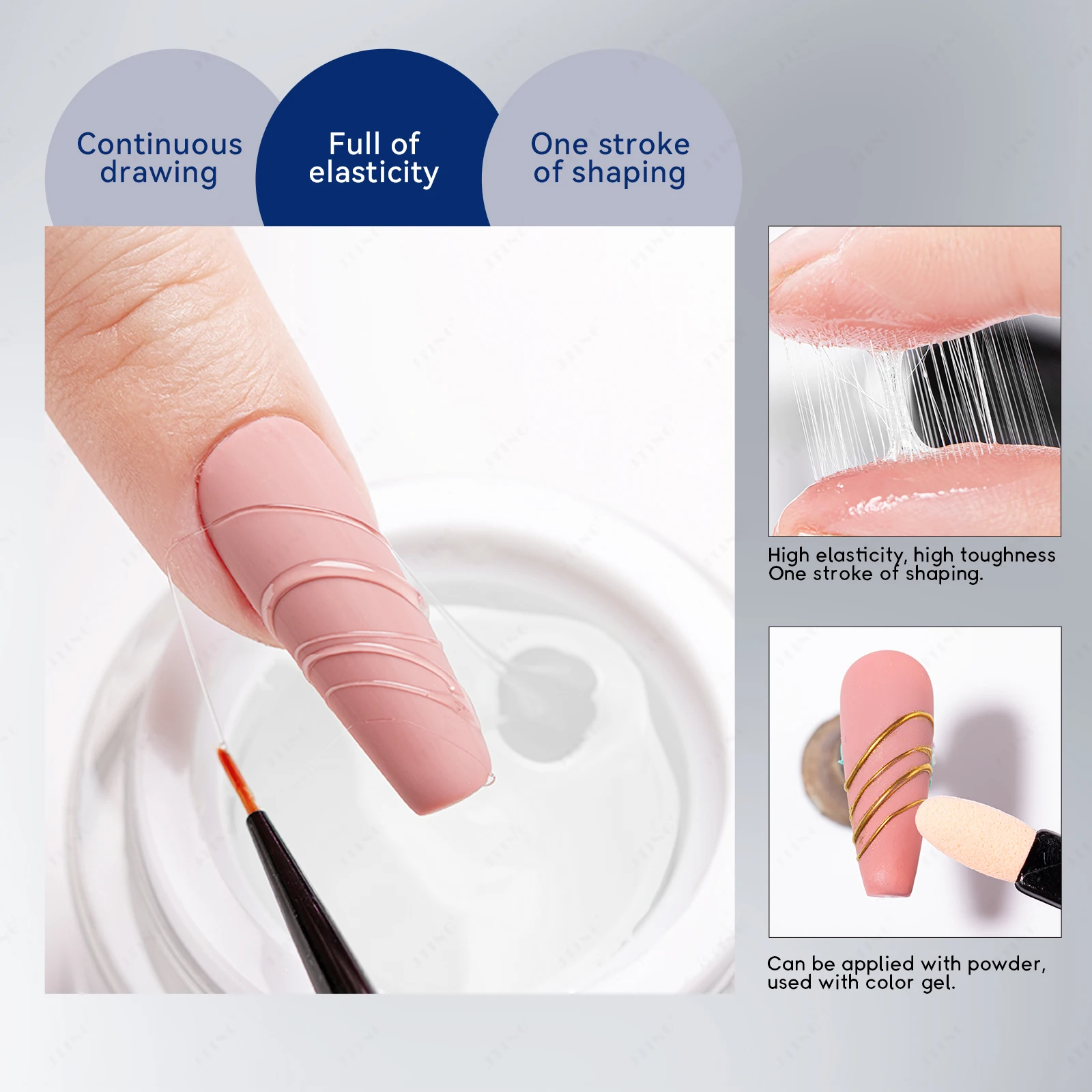 JTING Newest updated Universal Semi-solid spider gel polish Non wipe Clear spider modelling gel nail polish for chrome powder