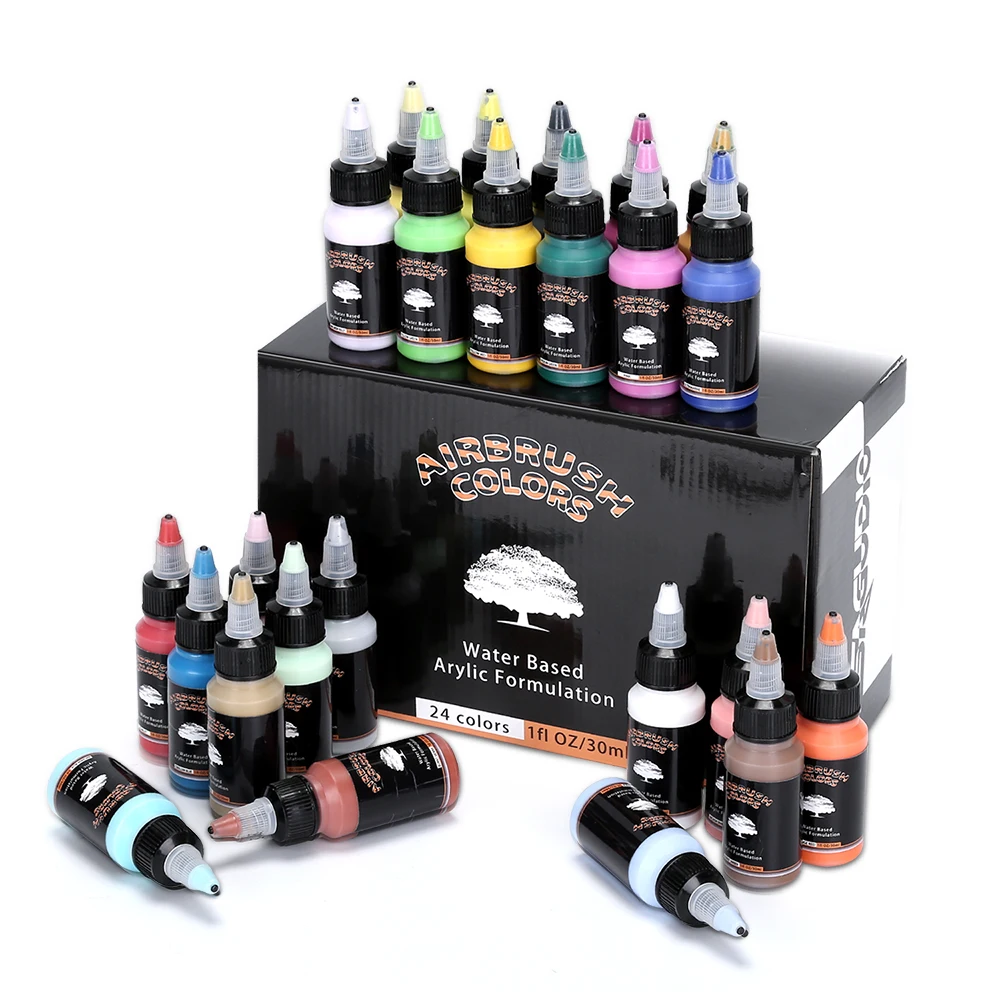Водостойкий Аэрограф на водной основе SAGUDIO, акриловая краска, 24 цвета, набор аэрографов