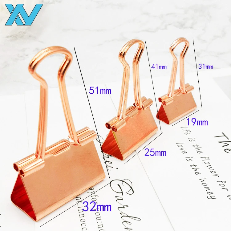 New high quality rose golden metal binding binder paper clip 19mm,25mm,32mm