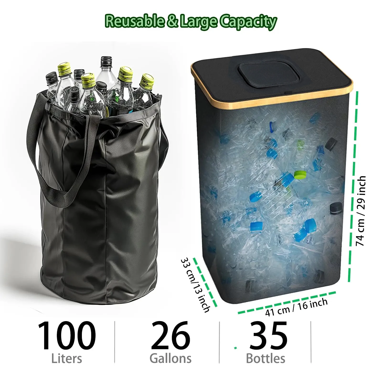 Foldable And Portable Durable Large Bottle Storage Basket Indoor Home Recycling Bins With Lid For Kitchen