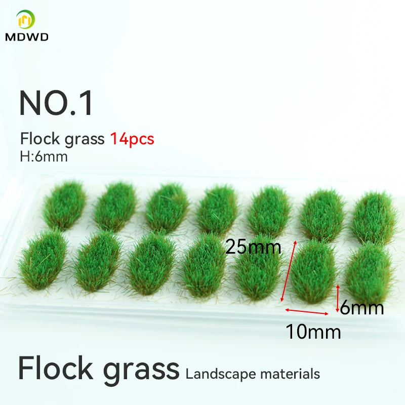 14 pcs 6MM Flock Grass For 35 48 72 87  G O HO N TT Z Scale Artificial Landscape Bushes Miniature Model Train Layout