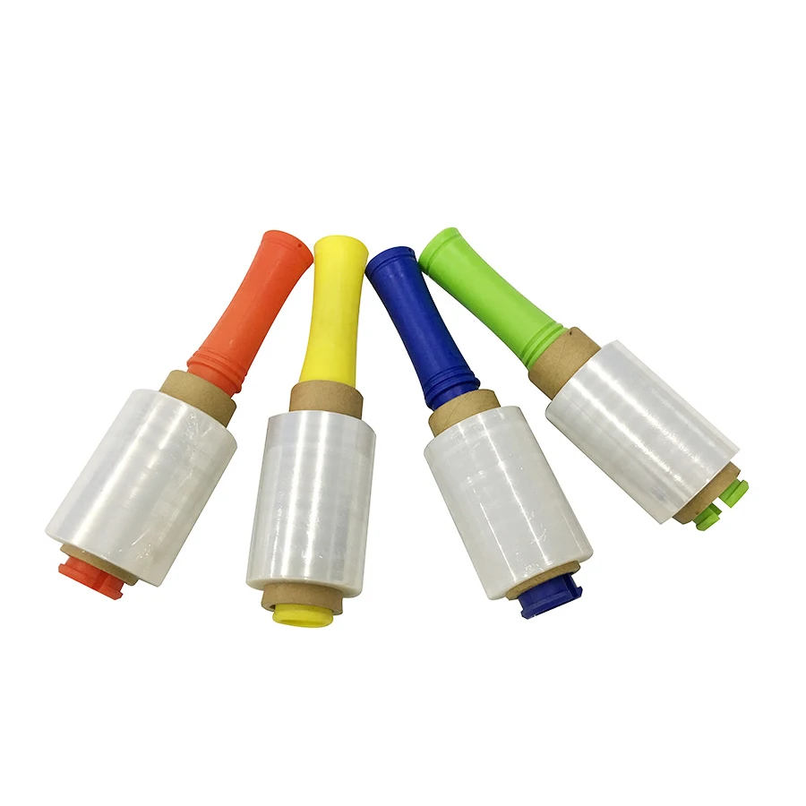 Free sample LLDPE transparent extended paper core mini stretch film pallet wrap film with handle