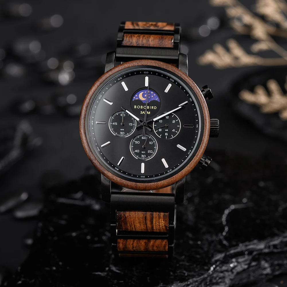 Hot Sales High Grade Custom Chronograph Fast Delivery Japan Movement Water resistant oem Recycled wood watch Relogio Masculino