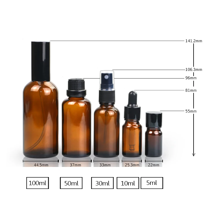 5ml 10ml 15ml 20ml 30ml 50ml 100ml amber brown essential oil dropper glass bottle with tamper proof cap and orifice reducer