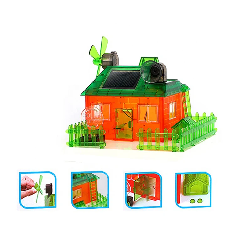 Kids Learning STEM DIY Self-assembled Solar House Toy Kits With Light