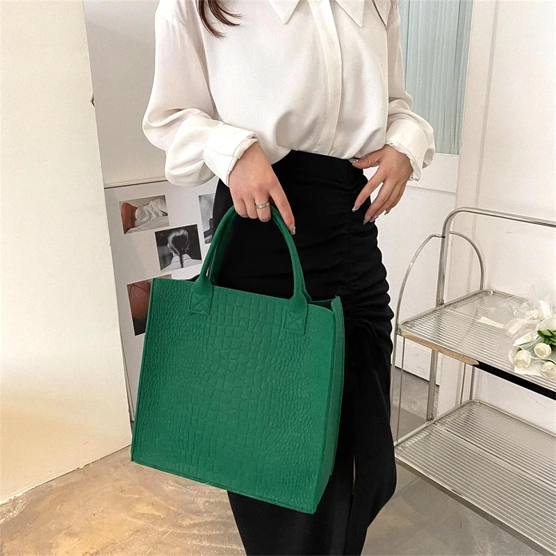 Fashion Crocodile Pattern Vintage Casual Shoulder Bag Business Office Large Capacity Shopping Tote Bag Portable Felt Bag