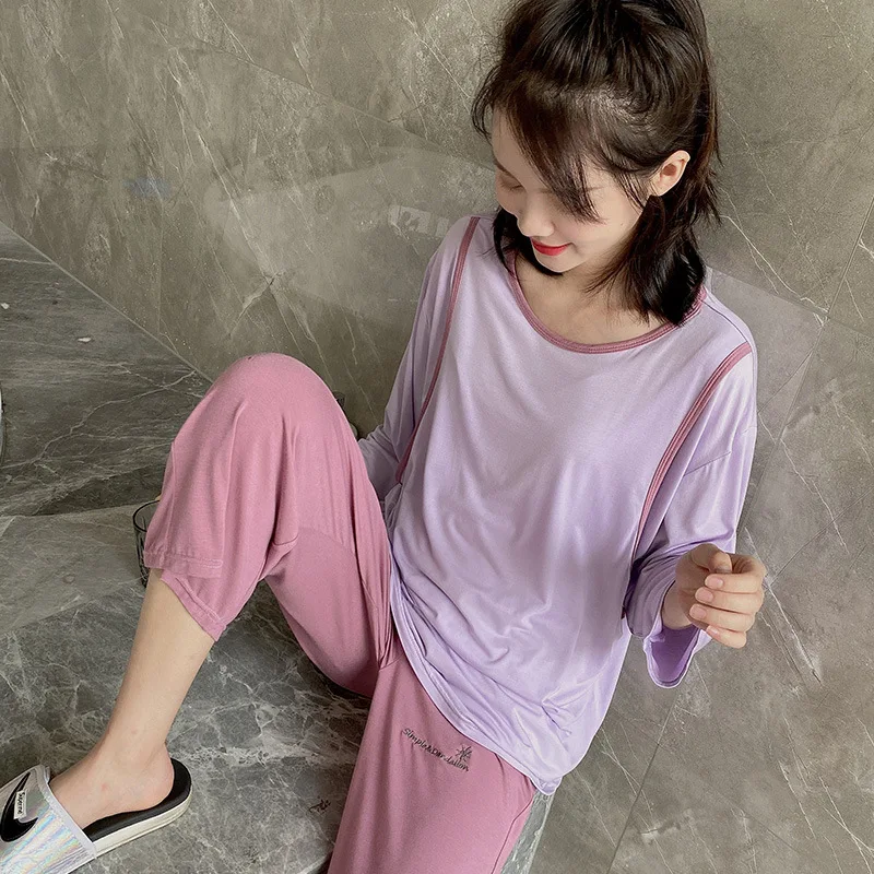 Modal Breastfeeding Maternity Pajamas Sets Pregnant Women Clothing Sleepwear Long Sleeve Top +Pants Nursing Nightgown