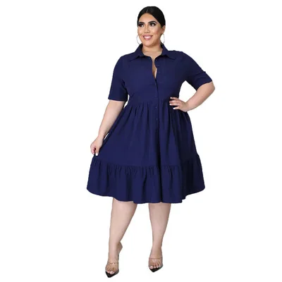 Solid color large fat woman short sleeve shirt dress monotonous fashion 5XL large size dress