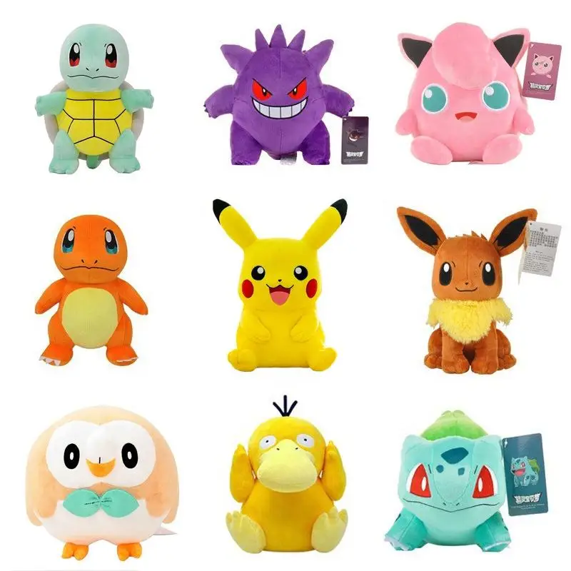 Cartoon Anime Wholesale Plush Toy 40 style Stuffed doll Pikachu Psyduck Eevee Plush toys