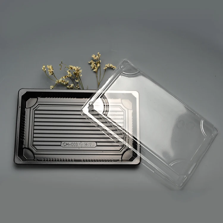 Food Cookie Sushi Container Disposable Plastic Boat Square Sealable Pp Price Black Takeaway Recyclable Plastic Tray