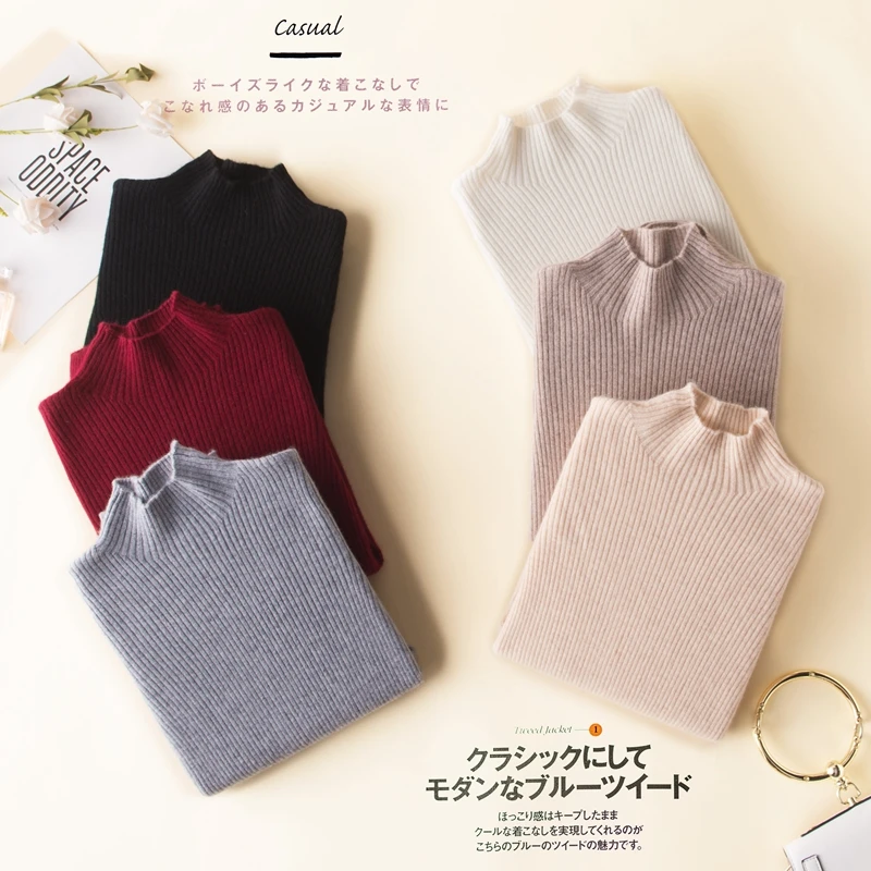 2022 Fashion Ladies Long Sleeve Slim Women Half Turtleneck 100% Pure Merino Wool Sweater