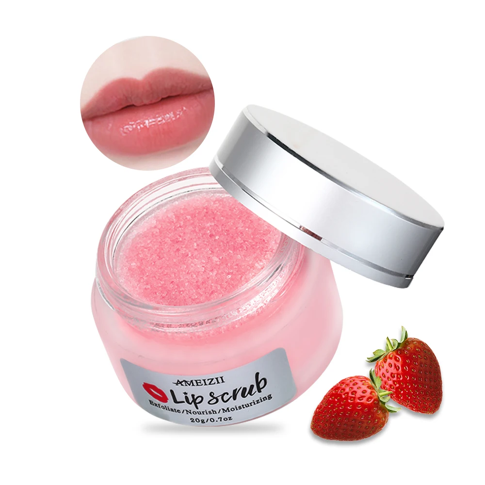 Custom Logo Natural Vegan Sugar Lip Scrub Private Label Lightening Exfoliating Lipscrub Strawberry Flavor Pink Body Scrub Jars