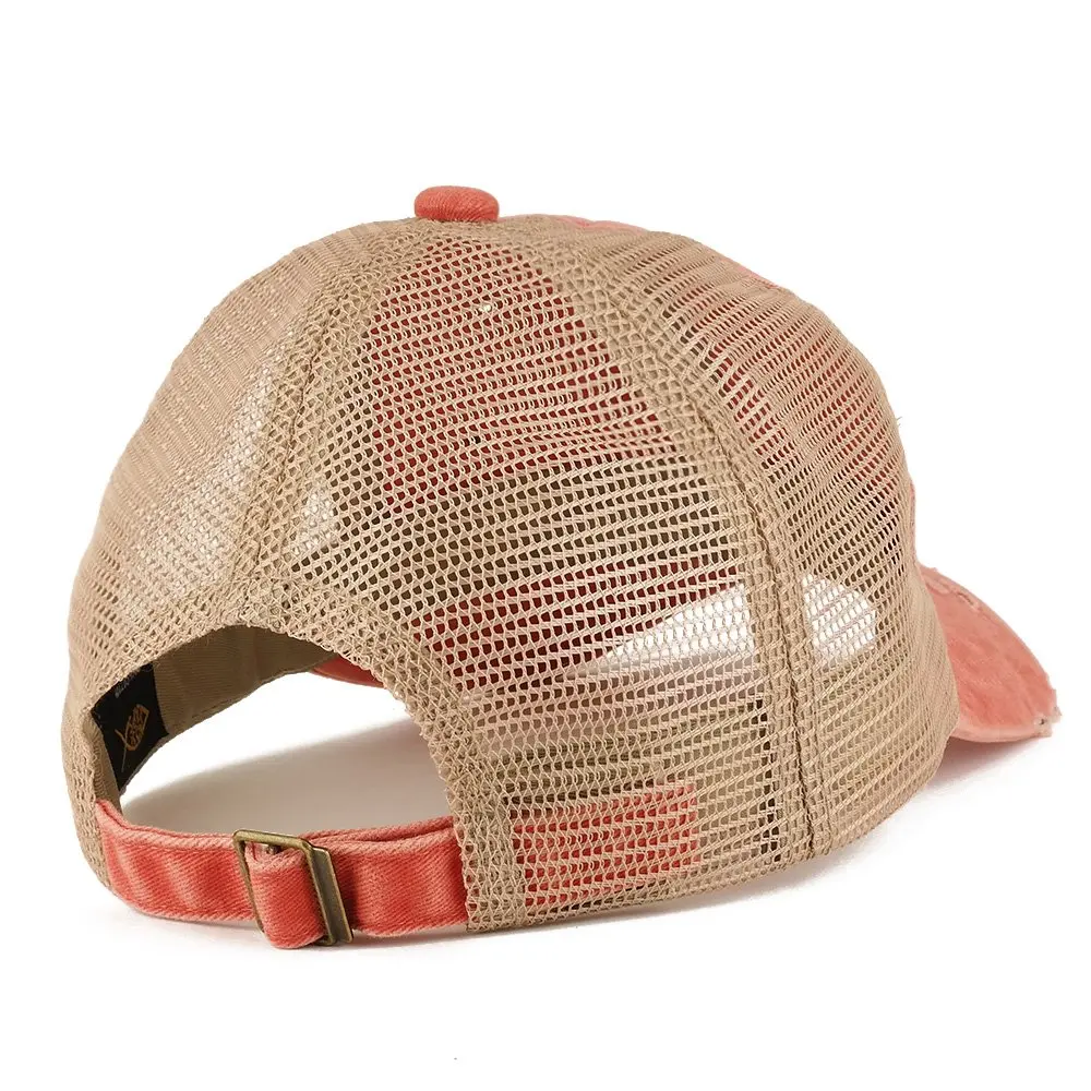 Customized Washed Distressed Vintage Embroidery Printing Cotton Twill And Mesh 6 Panel Hat Trucker Distressed Mesh Baseball Cap