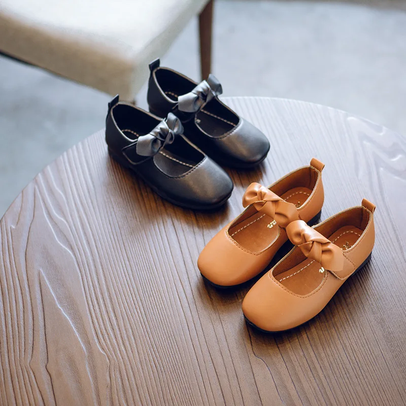 
Spring and Autumn Girl Princess Bow Knot Girl Shoes Square Mouth Small Leaves Performance Shoes Party Wedding Shoes 