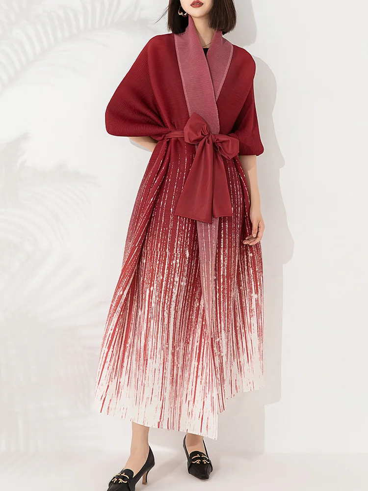 New Design Split Gradient Elegant Scarf Plus Free Size Midi Length Autumn Women Coat