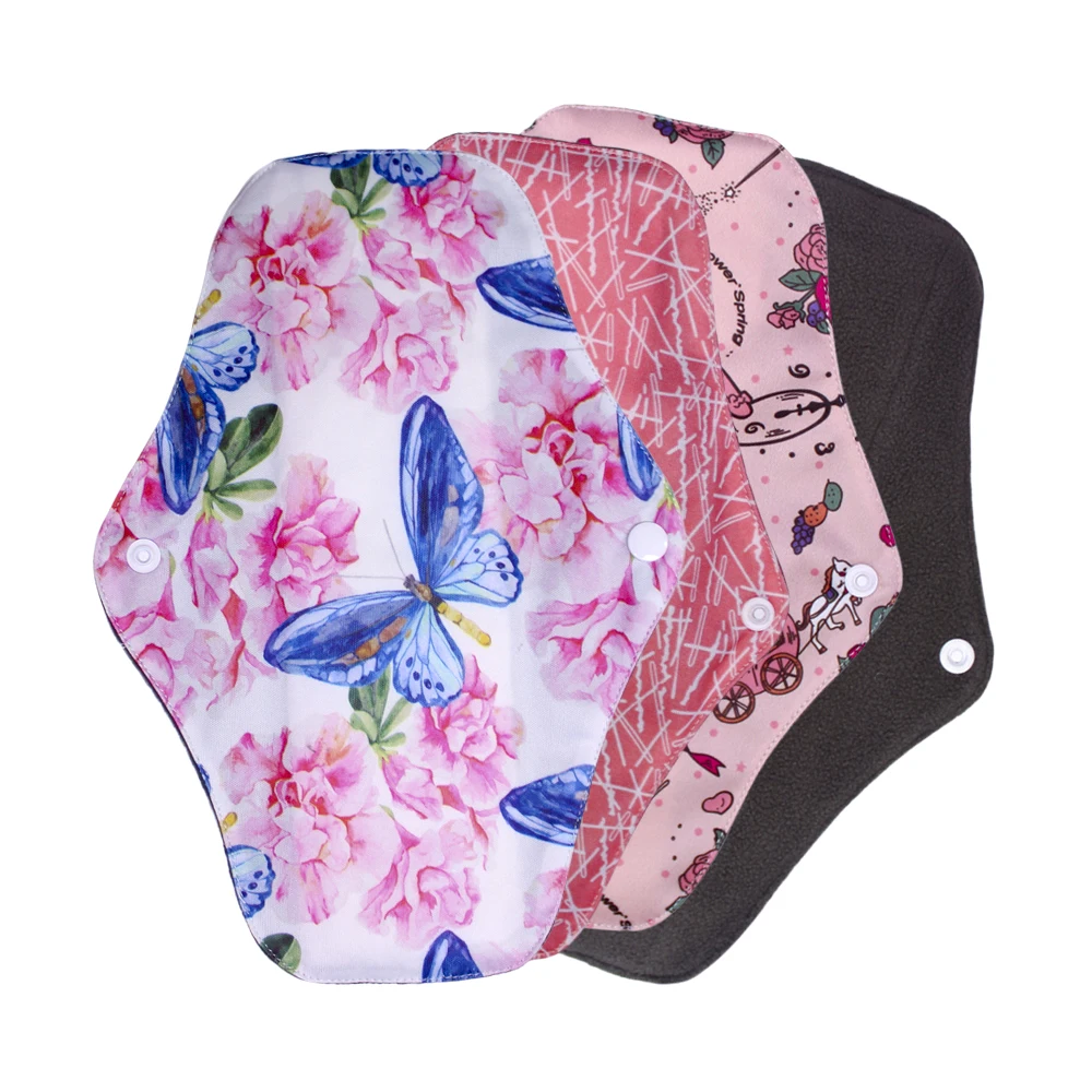 Pink Flower Design Women Reusable Bamboo Menstrual Pad Female Sanitary Pads Napkins for Period