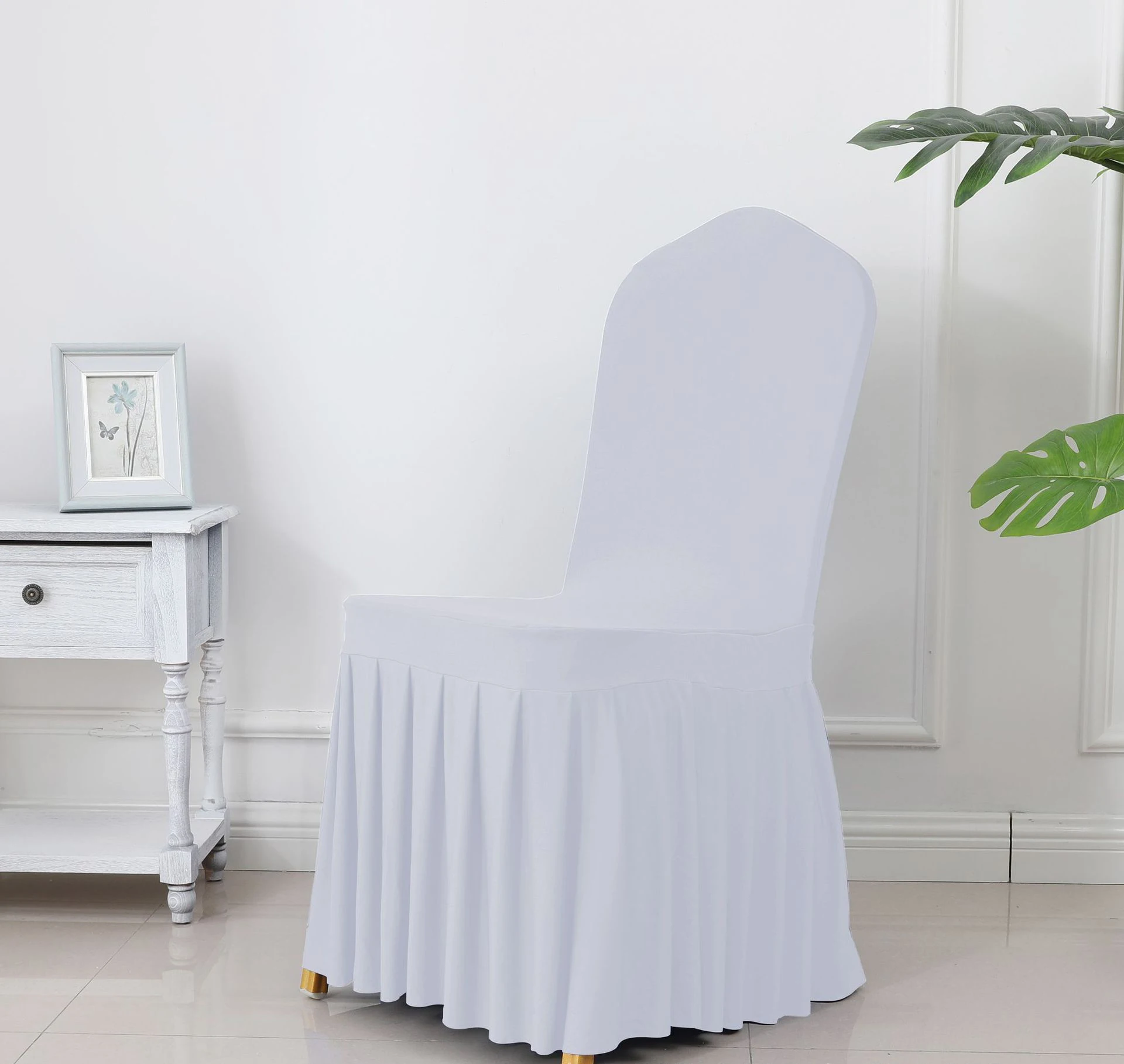 Removable Stretch Dining/parsons Chair Long Skirt Protector Super Fit Pleated ruffle chair Cover for Banquet