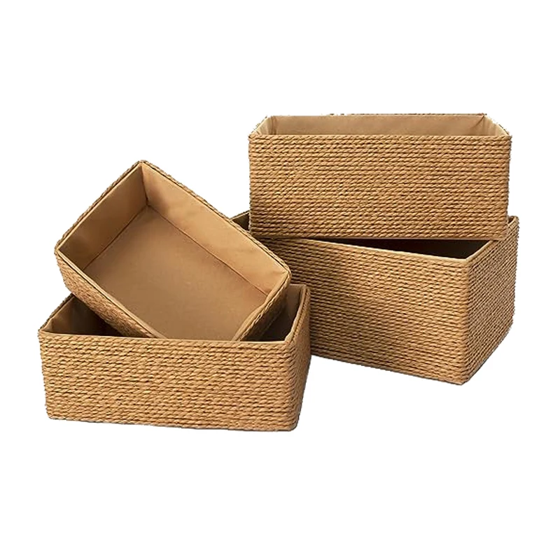 Handmade woven basket bin storage boxes for makeup closet bathroom bedroom paper rope woven storage basket