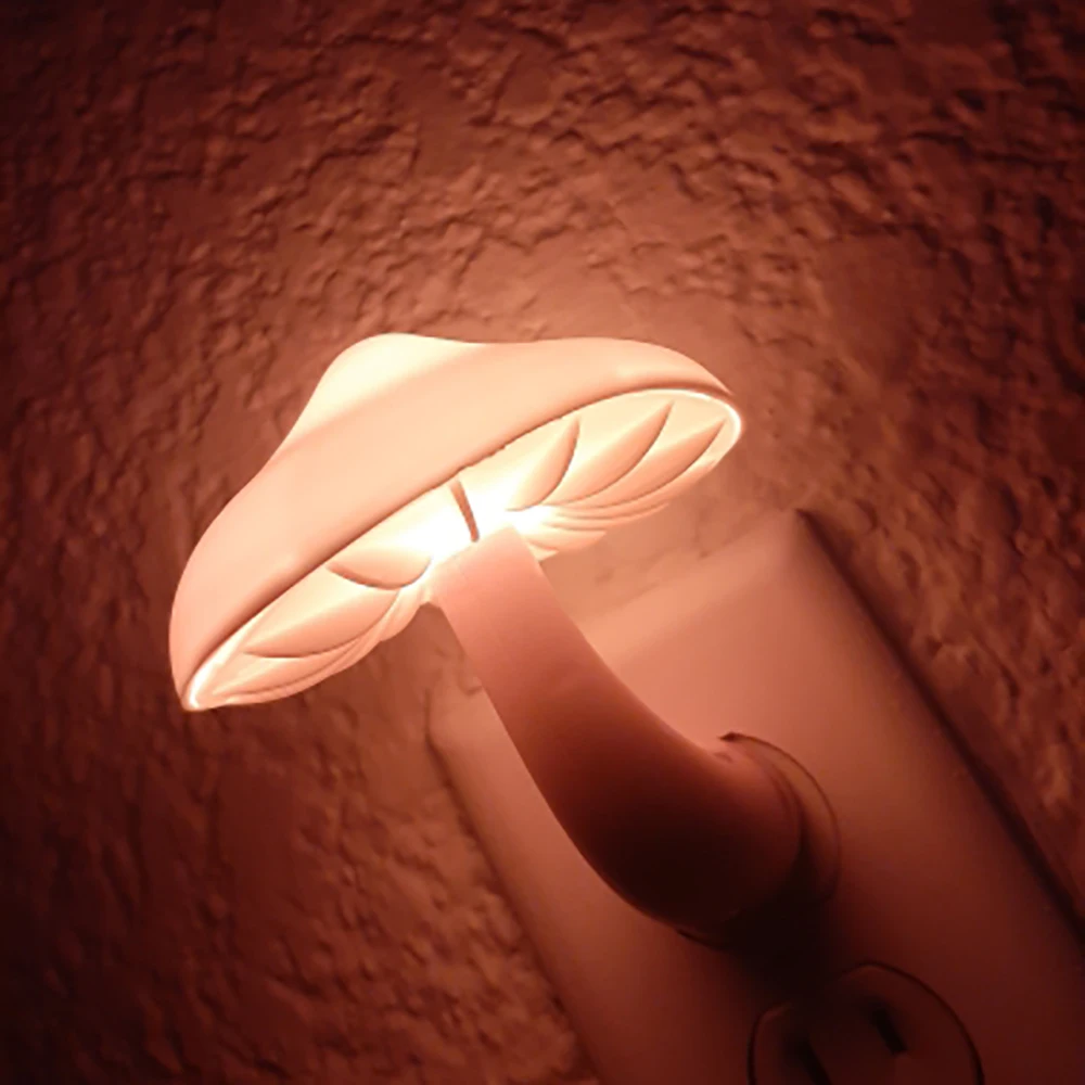 Led Night Light Mushroom Wall Socket Lamp Warm White Light-control Sensor Bedroom Light Home Decoration