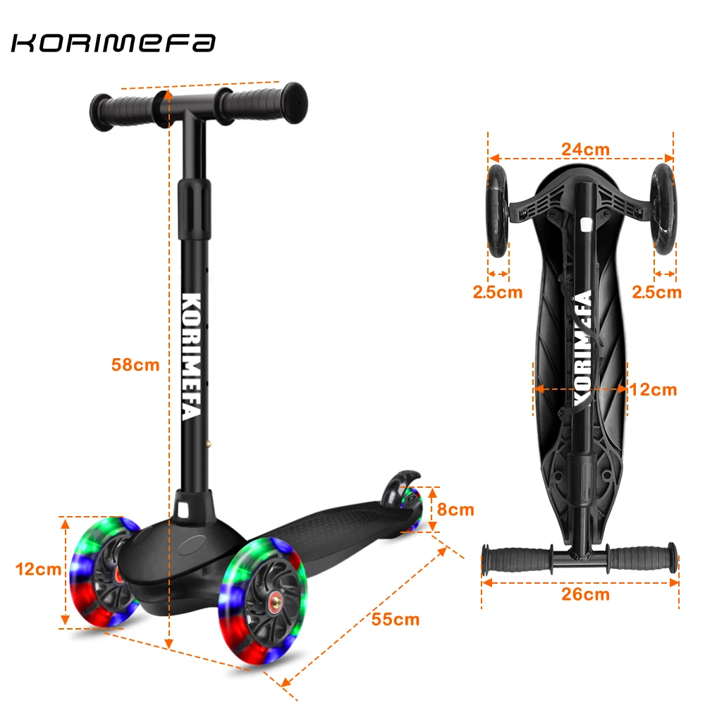 
Korimefa Scooter for Kids Toddlers Scooters 3 Wheels Kick Scooter Lean to Steer with PU Flashing Wheels 