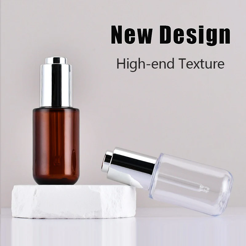 High Quality Luxury Cosmetic Amber Essential Oil Press Pump Dropper Bottle 50 ml