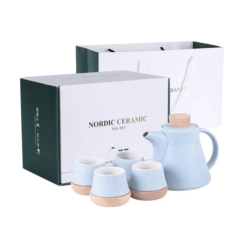 Nordic Style Anti-scalding Wooden Cup Holder Creative Ceramic Afternoon Tea One Pot Four Cups