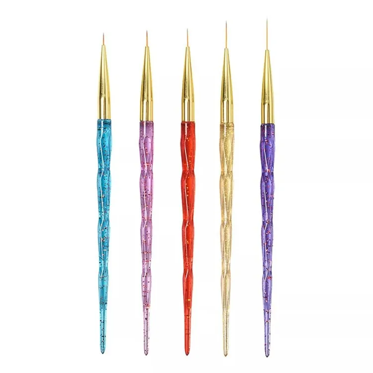 Foretrend  High quality shinny 5 colors acrylic professional liner nail drawing pen detail design brush nail art liner brush
