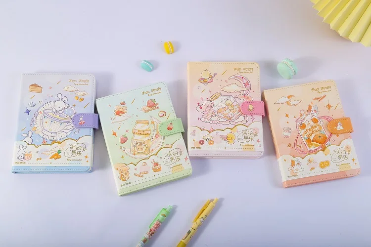 36k kawaii Cartoons Cake Fruits Strawberry  PU leather  Notebook color page with Magnetic for students