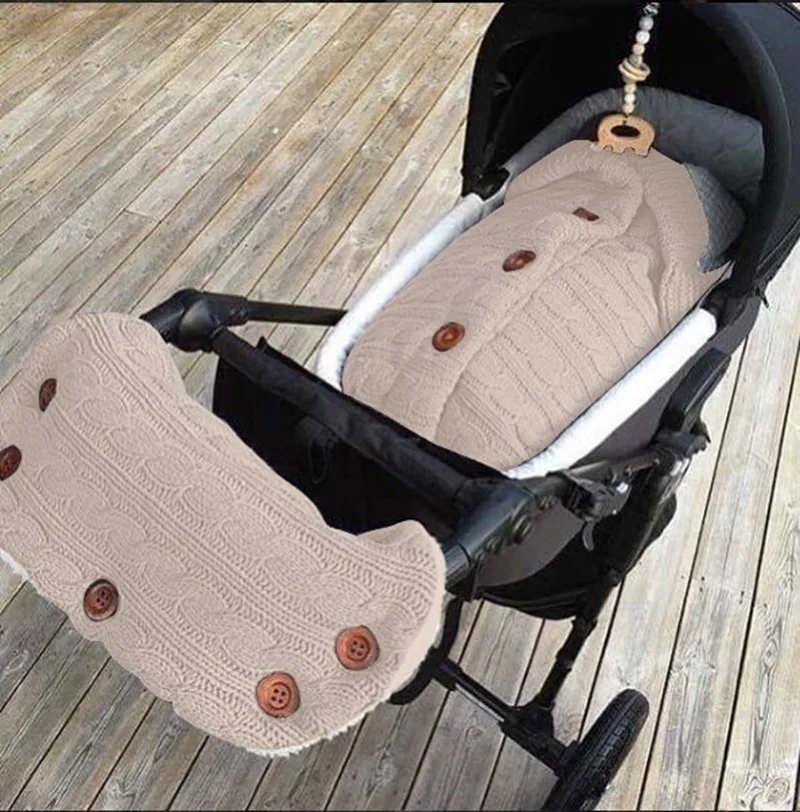 Winter Buttoned Cable Knitted Fleece Stroller Hand Muff Universal Warm Muff Stroller Gloves for Kids Pram Stroller Accessory