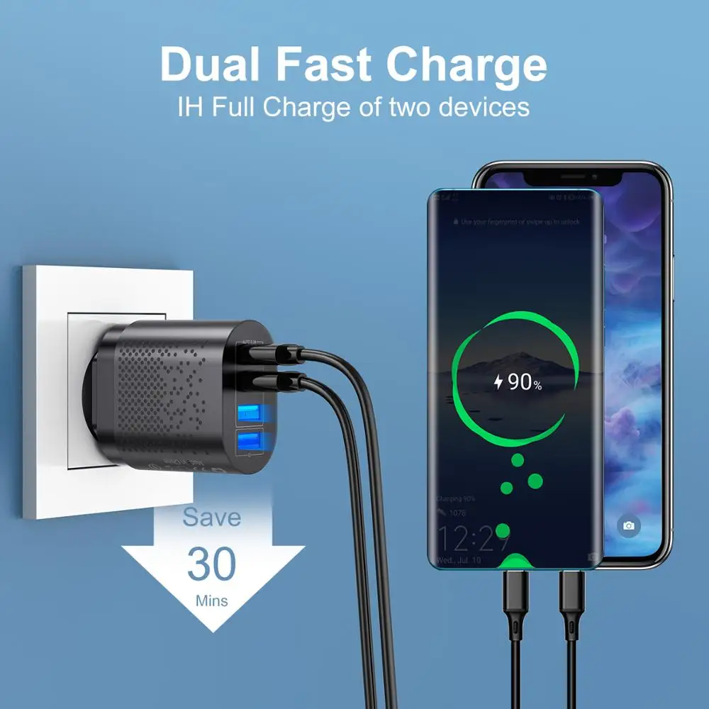  USLION оптовая продажа горячая Распродажа usb зарядное устройство 48 Вт Быстрая зарядка 3 0 огнестойкий ПК 4 Usb настенное адаптер для