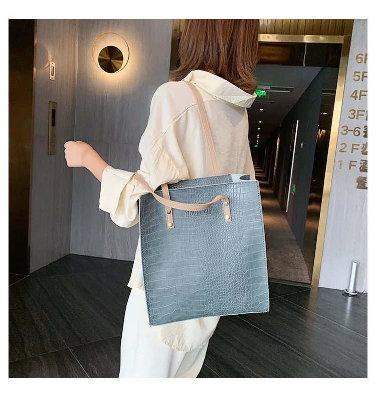 Женская сумка с крокодиловым узором, сумка-тоут в корейском ретро-стиле, вместительная сумка-тоут на плечо, 2020