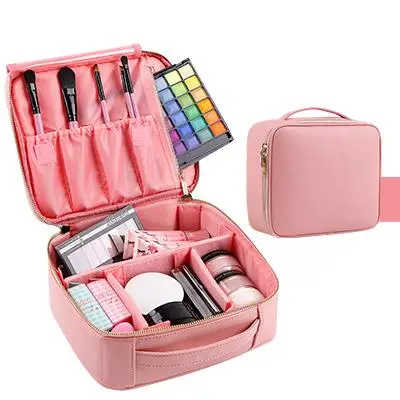 wholesale girls lady professional portable leather cosmetic organizer makeup set box price for eyeshadow brush packaging