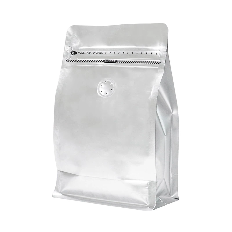 Custom Logo Printed Zipper Seal Safe Aluminum Foil Stand Up 1lb Silver Coffee Bean Storage Bags With One-Way Degassing Valve