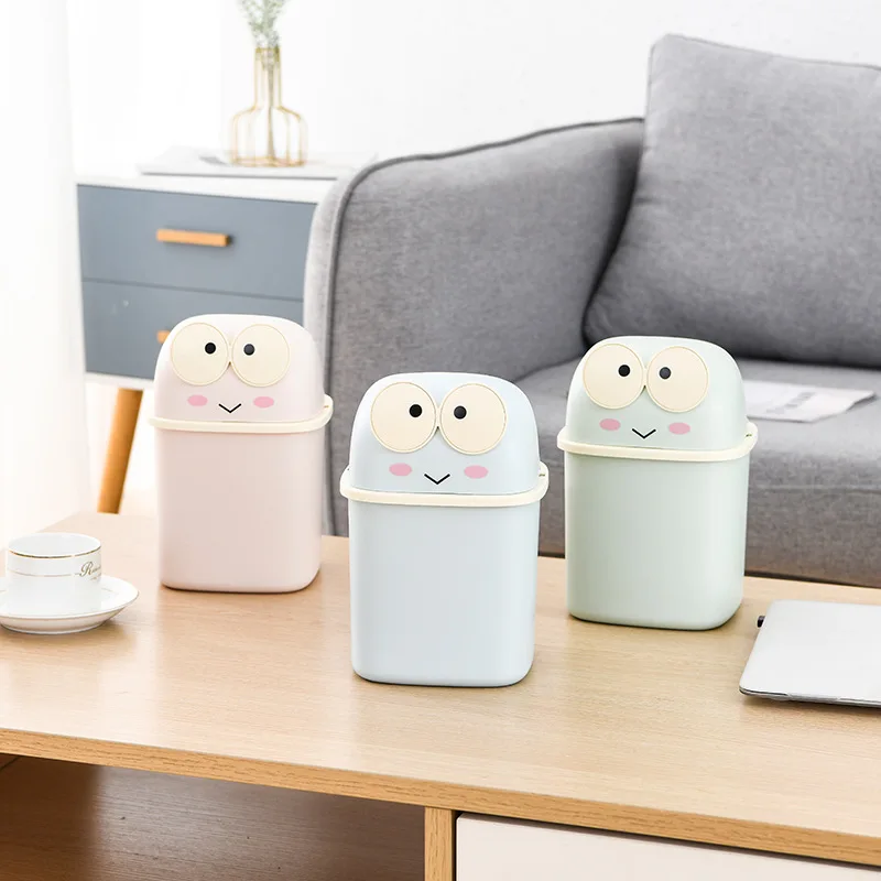NEW 2022 Table Waste Bin with Lid Mini Cute Trash Can Paper Basket Waste Container Mini Dustbin For Bedroom/Office