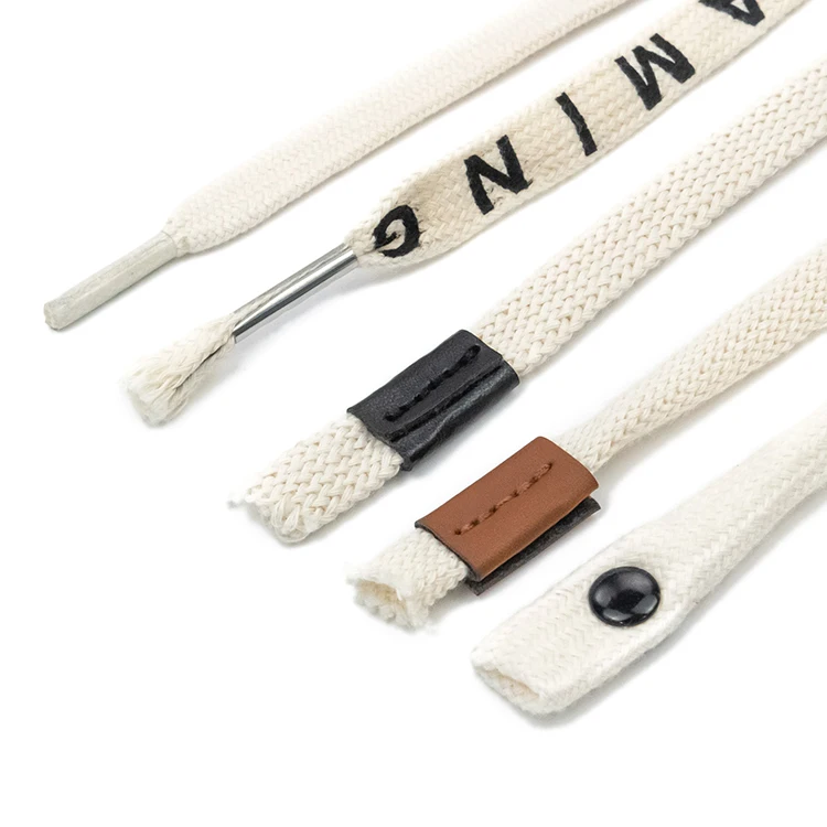 Custom logo cotton silicon tip polyester flat draw cord string drawcord hoodie drawstring for hoodie garments